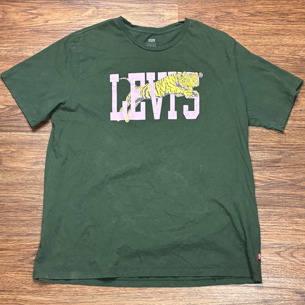 Levi's Tiger Graphic T-Shirt Mens XL Green Good Short Sleeve Cotton Tee